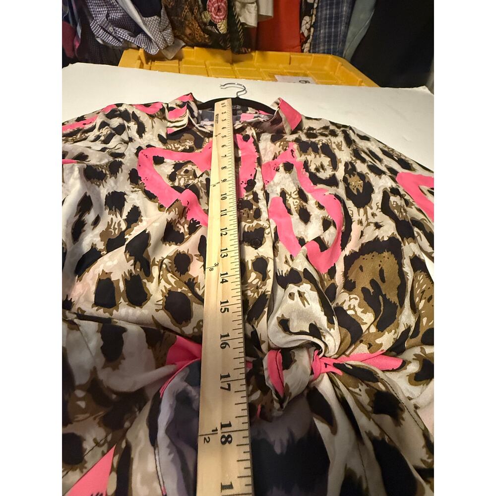 NWT A.Z.I Leopard Print Blouse  | Hot Pink Heart Tie Front Y2K Style S - Picture 7 of 10
